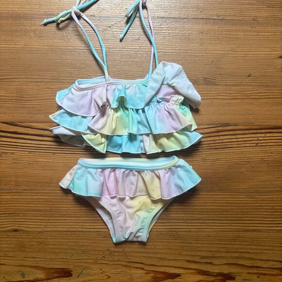 Infamous tie dyed ruffle top two piece toddler swimsuit SIZE 2 - Picture 1 of 5
